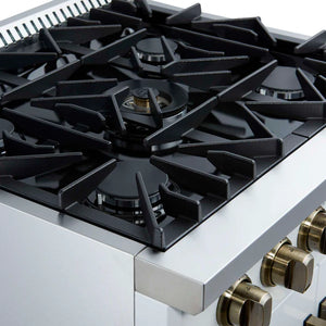 FORNO - Galiano 30-inch French Door Gas Range White with Antique Brass Design, 5 Burners, 68,000 BTU, 4.32 cu.ft. Convection Oven