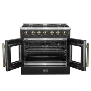 FORNO - Galiano 36-inch French Door Gas Range Black and Antique Brass Design, 6 Sealed Burners 83,000 BTU, 5.36 cu.ft. Convection Oven