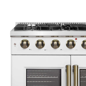 FORNO - Galiano 36-inch French Door Gas Range White and Antique Brass Design, 6 Sealed Burners 83,000 BTU, 5.36 cu.ft. Convection Oven