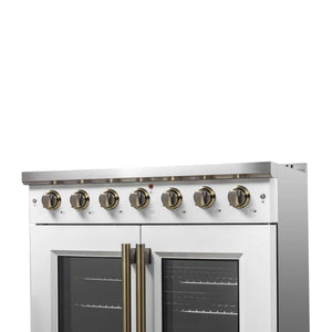 FORNO - Galiano 36-inch French Door Gas Range White and Antique Brass Design, 6 Sealed Burners 83,000 BTU, 5.36 cu.ft. Convection Oven