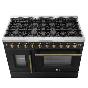 FORNO - Galiano 48" Freestanding French Door Gas Range in Black