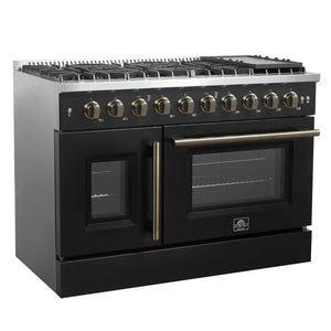 FORNO - Galiano 48" Freestanding French Door Gas Range in Black