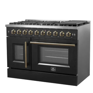 FORNO - Galiano 48" Freestanding French Door Gas Range in Black