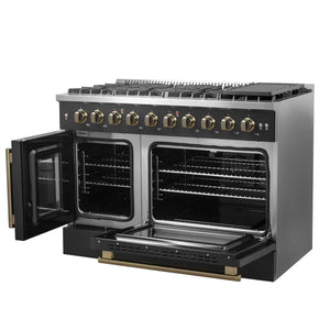 FORNO - Galiano 48" Freestanding French Door Gas Range in Black