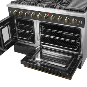 FORNO - Galiano 48" Freestanding French Door Gas Range in Black