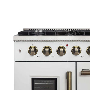 FORNO - Galiano 48-Inch Freestanding French Door Gas Range, White & Antique Brass
