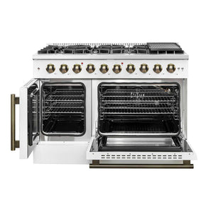 FORNO - Galiano 48-Inch Freestanding French Door Gas Range, White & Antique Brass
