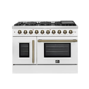 FORNO - Galiano 48-Inch Freestanding French Door Gas Range, White & Antique Brass