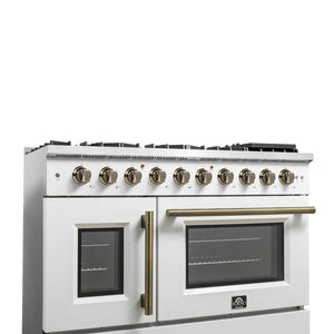 FORNO - Galiano 48-Inch Freestanding French Door Gas Range, White & Antique Brass