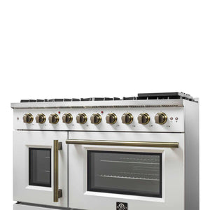 FORNO - Galiano 48-Inch Freestanding French Door Gas Range, White & Antique Brass