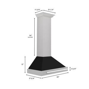ZLINE - 30 in. Convertible Satin Stainless Steel Wall Mount Range Hood with Black Matte Shell and Stainless Steel Handle (KB4SNX-BLM-30)
