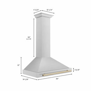 ZLINE - 36 in. Autograph Edition Convertible Stainless Steel Range Hood with Stainless Steel Shell and Polished Polished Gold Accents (KB4STZ-36-G)