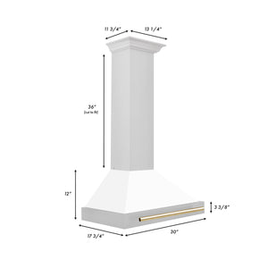 ZLINE - 30 in. Autograph Edition Convertible Stainless Steel Range Hood with White Matte Shell and Polished Polished Gold Accents (KB4STZ-WM30-G)