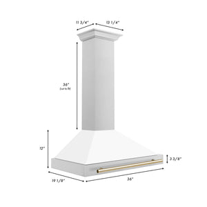 ZLINE - 36 in. Autograph Edition Convertible Stainless Steel Range Hood with White Matte Shell and Polished Polished Gold Accents (KB4STZ-WM36-G)