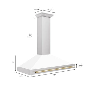 ZLINE - 48 in. Autograph Edition Convertible Stainless Steel Range Hood with White Matte Shell and Polished Polished Gold Accents (KB4STZ-WM48-G)