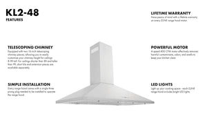 ZLINE - 48" Convertible Vent Convertible Vent Wall Mount Range Hood in Stainless Steel (KL2-48)