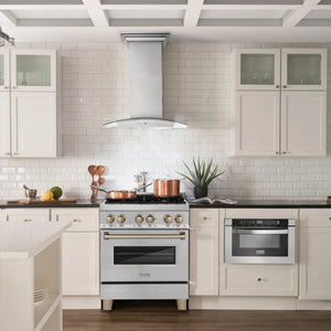 ZLINE - Autograph Edition 30 in. 4.0 cu. ft. Legacy Dual Fuel Range with 4 Burner Gas Cooktop and Electric Convection Oven in Satin Stainless Steel and Champagne Bronze Accents