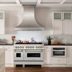 ZLINE - Autograph Edition 48 in. 6.0 cu. ft. Legacy Dual Fuel Range with 7 Burner Gas Cooktop and 2 Electric Ovens in Satin Stainless Steel and Champagne Bronze Accents