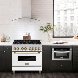 ZLINE - Autograph Edition 36 in. 4.6 cu. ft. Legacy Dual Fuel Range with 6 Burner Gas Cooktop and Electric Convection Oven in Stainless Steel with White Matte Door and Champagne Bronze Accents