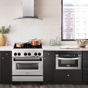 ZLINE - Autograph Edition 30 in. 4.0 cu. ft. Legacy Dual Fuel Range with 4 Burner Gas Cooktop and Electric Convection Oven in Stainless Steel and Matte Black Accents