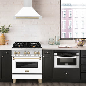 ZLINE - 30 in. Autograph Edition Convertible Stainless Steel Range Hood with White Matte Shell and Champagne Bronze Accents (KB4STZ-WM30-CB)
