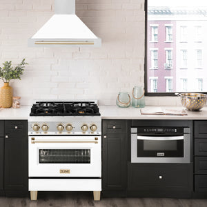ZLINE - 30 in. Autograph Edition Convertible Stainless Steel Range Hood with White Matte Shell and Polished Polished Gold Accents (KB4STZ-WM30-G)