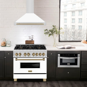 ZLINE - 36 in. Autograph Edition Convertible Stainless Steel Range Hood with White Matte Shell and Champagne Bronze Accents (KB4STZ-WM36-CB)