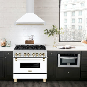 ZLINE - 36 in. Autograph Edition Convertible Stainless Steel Range Hood with White Matte Shell and Polished Polished Gold Accents (KB4STZ-WM36-G)