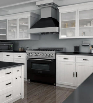 ZLINE - 36 in. 4.6 cu. ft. Legacy Dual Fuel Range with 6 Burner Gas Cooktop and Electric Convection Oven in Satin Stainless Steel and Black Matte Door