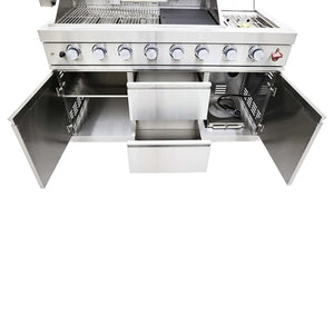FORNO - Bulnes 40-Inch BBQ, 95,000 BTU, 5 Burners, Sear & Rotisserie Infrared with Side Burner, Stainless Steel Outdoor Kitchen with 1.8 cu.ft. Beverage Center & White Sintered Stone Countertops