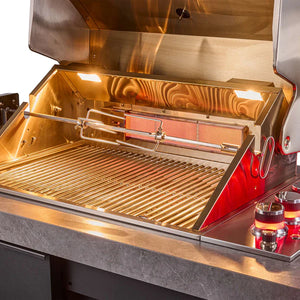 FORNO - Rimini Outdoor Kitchen 30" BBQ 62,600 BTU, 3 Burners with Sear & Rotisserie, 2.4 cu.ft. Beverage Center, Stainless Steel Sink, Black Cabinets & Gray Sintered Stone Countertop