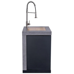 FORNO - Rimini Outdoor Kitchen 30" BBQ 62,600 BTU, 3 Burners with Sear & Rotisserie, 2.4 cu.ft. Beverage Center, Stainless Steel Sink, Black Cabinets & Gray Sintered Stone Countertop