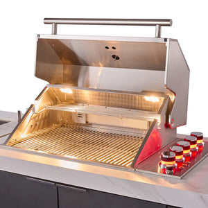 FORNO - Rimini Outdoor Kitchen: 30" BBQ 62,600 BTU, 4.8 cu.ft. Refrigerators, White Countertops