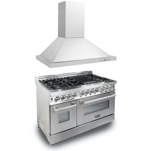 ZLINE - 48 in. Kitchen Package with Satin Stainless Steel Dual Fuel Range and Convertible Vent Range Hood