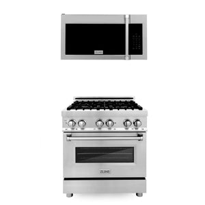 ZLINE - 30" Kitchen Package Stainless Steel Dual Fuel Range and Over The Range Microwave with Traditional Handle