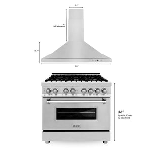 ZLINE - 36" Kitchen Package with Stainless Steel Dual Fuel Range and Convertible Vent Range Hood (2KP-RARH36)