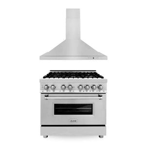 ZLINE - 36" Kitchen Package with Stainless Steel Dual Fuel Range and Convertible Vent Range Hood (2KP-RARH36)