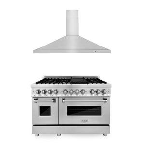 ZLINE - 48" Kitchen Package with Stainless Steel Dual Fuel Range and Convertible Vent Range Hood (2KP-RARH48)