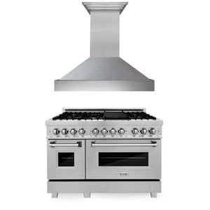 ZLINE - 48 in. Kitchen Package with Satin Stainless Steel Dual Fuel Range and Convertible Vent Range Hood