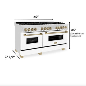 ZLINE - Autograph Edition 60 in. 7.4 cu. ft. Legacy Dual Fuel Range with 9 Burner Gas Cooktop and 2 Electric Convection Ovens in Stainless Steel with White Matte Doors and Champagne Bronze Accents
