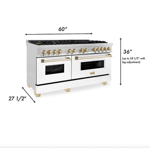 ZLINE - Autograph Edition 60 in. 7.4 cu. ft. Legacy Dual Fuel Range with 9 Burner Gas Cooktop and 2 Electric Convection Ovens in Stainless Steel with White Matte Doors and Polished Gold Accents