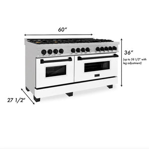 ZLINE - Autograph Edition 60 in. 7.4 cu. ft. Legacy Dual Fuel Range with 9 Burner Gas Cooktop and 2 Electric Convection Ovens in Stainless Steel with White Matte Doors and Matte Black Accents