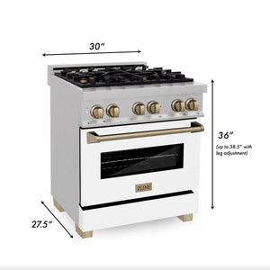 ZLINE - Autograph Edition 30 in. 4.0 cu. ft. Legacy Dual Fuel Range with 4 Burner Gas Cooktop and Electric Convection Oven in Satin Stainless Steel with White Matte Door and Champagne Bronze Accents