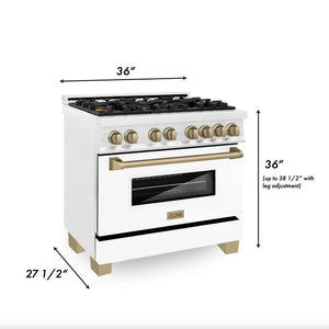 ZLINE - Autograph Edition 36 in. 4.6 cu. ft. Legacy Dual Fuel Range with 6 Burner Gas Cooktop and Electric Convection Oven in Satin Stainless Steel with White Matte Door and Champagne Bronze Accents