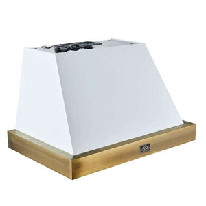 FORNO - Vittorio 36-Inch Wall Mount Range Hood, White with Antique Brass Trim