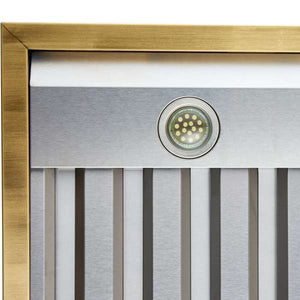 FORNO - Vittorio 36-Inch Wall Mount Range Hood, White with Antique Brass Trim