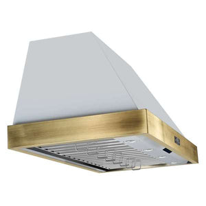 FORNO - Vittorio 48-Inch Wall Mount Range Hood, White with Antique Brass Trim