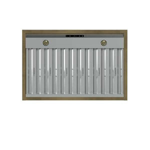 FORNO - Vittorio 36-Inch Wall Mount Range Hood, Black with Antique Brass Trim, 600 CFM Airflow, Dishwasher-Safe Baffle Filters, Remote Control, 3-Speed Fan, Bright LED Lighting