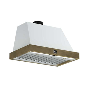 FORNO - Vittorio 36-Inch Wall Mount Range Hood, White with Antique Brass Trim
