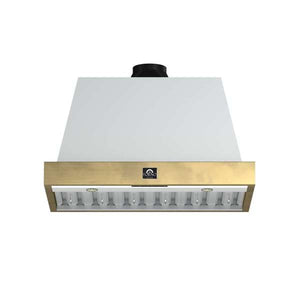FORNO - Vittorio 36-Inch Wall Mount Range Hood, White with Antique Brass Trim